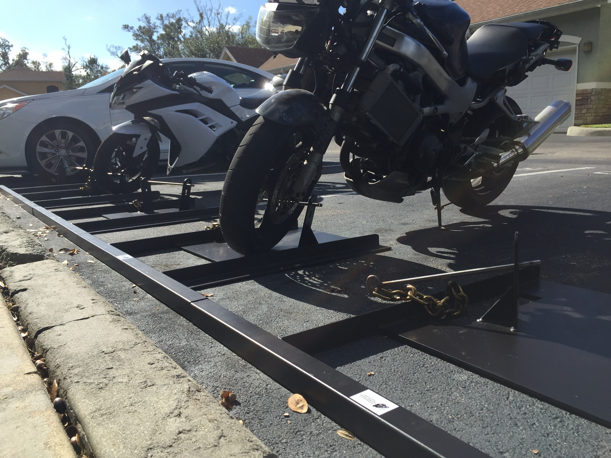 MotoKeep rack installation with motorcycles